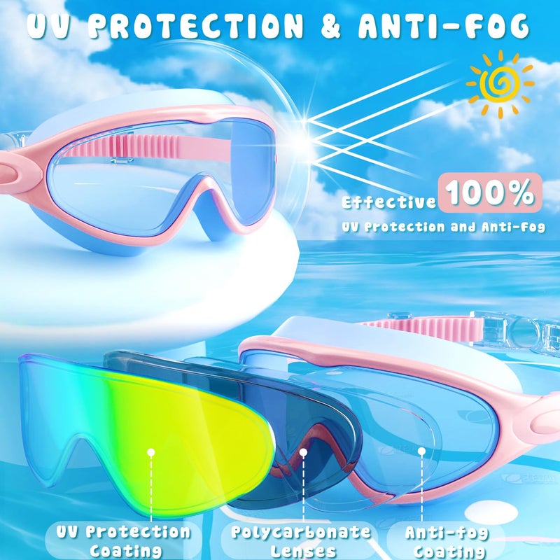 COOLOO Kids Swim Goggles 2 Pack Swimming Goggles Anti-Fog UV Protection Wide View Waterproof Kids Goggles for Boys Girls 3-15 - Image 2